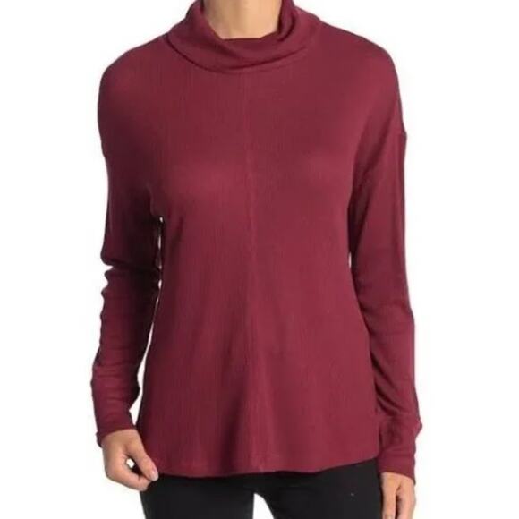 Sanctuary Burgundy Cowl Neck Waffle Knit Top Women's Large Casual Fall Layer - Picture 1 of 8